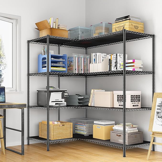 52.36''W Storage Shelves Metal Shelving Unit Load 1120LBS 4 Tier Wire Shelving for Storage Rack Adjustable Garage ShelvingGHeavy Duty for Pantry Kitchen Garage,52.36Wx13.78Dx59H,2PCS