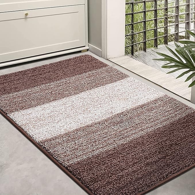 Kitinjoy Indoor Outdoor Door Mat, 36x24 Non-Slip Absorbent Dirt Trapper, Low-Profile Washable Inside Entrance Front Floor Mat, Sturdy Soft Entry Doormats for Entryway, Brown