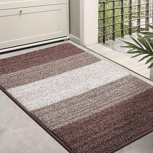 Kitinjoy Indoor Outdoor Door Mat, 36x24 Non-Slip Absorbent Dirt Trapper, Low-Profile Washable Inside Entrance Front Floor Mat, Sturdy Soft Entry Doormats for Entryway, Brown