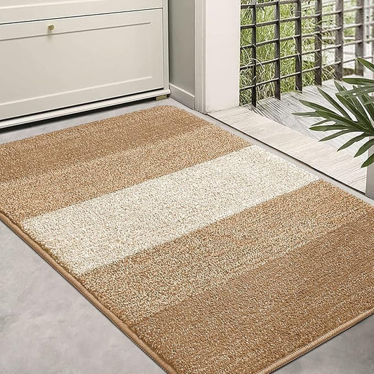 Kitinjoy Indoor Outdoor Door Mat, 36x24 Non-Slip Absorbent Dirt Trapper, Low-Profile Washable Inside Entrance Front Floor Mat, Sturdy Soft Entry Doormats for Entryway, Camel