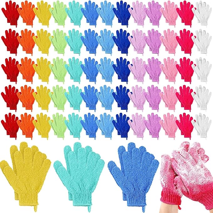 104 Pcs Exfoliating Glove Bulk Shower Gloves with Hanging Loop Exfoliating Body Scrubber Dead Skin Remover for Body Bath Beauty Spa Massage Scrubs Men Women Bathing(Multicolor)