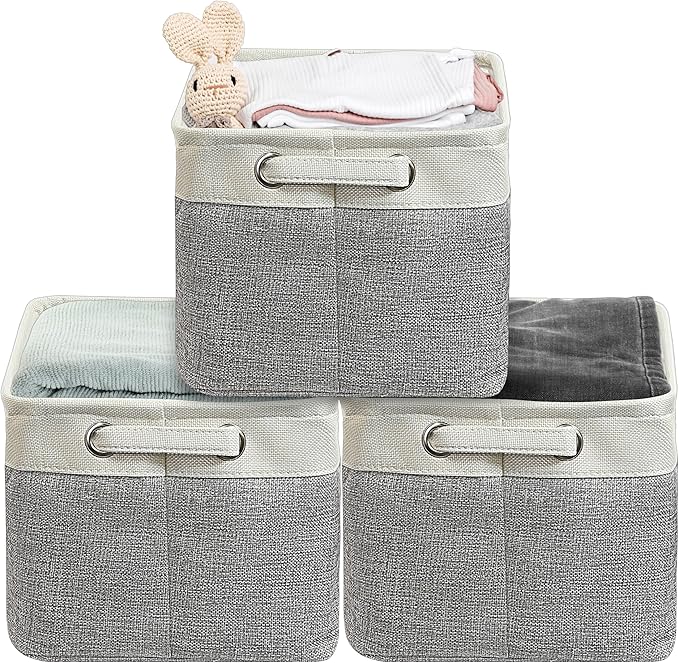 SIMPLE HOUSEWARE Large Fabric Storage Bin, 14.4" x 10" with Handles, 3-Pack, Foldable Organizer for Closet and Shelf, Gray