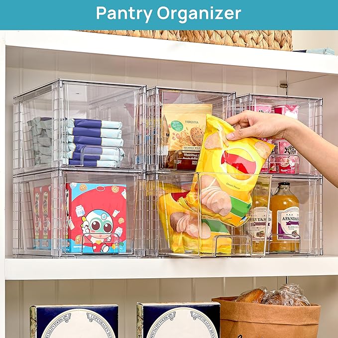 Vtopmart 8 Pack Large Stackable Storage Drawers,Clear Acrylic Drawer Organizers with Handles, Easily Assemble for Fridge, Bathroom,Kitchen Undersink,Cabinet,Pantry Organization and Storage