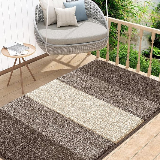 Kitinjoy Indoor Outdoor Door Mat, 48x32 Non-Slip Absorbent Dirt Trapper, Low-Profile Washable Inside Entrance Front Floor Mat, Sturdy Soft Entry Doormats for Entryway, Light Brown
