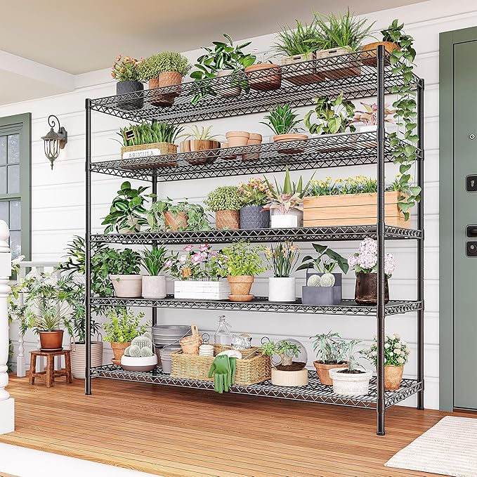 REIBII 55.5" W Storage Shelves 3200LBS Metal Shelving 5 Tier Wire Shelving Unit Garage Shelving Heavy Duty Metal Shelves for Storage Rack Commercial Adjustable Pantry Shelf, 55.5" W X 18''D X 71" H