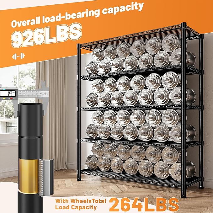 REIBII 72.8" H Storage Shelves with Wheels Wire Shelving Cover Heavy Duty Metal Shelving for Pantry Garage Kitchen Commercial Industrail,Storage Rack Shelf Commercial Shelving,35" W*16" D*72.8" H