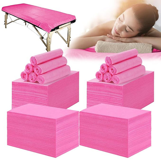 400 Pcs Disposable Bed Sheets 31" x 71" Massage Table Sheets Non Woven Fabric SPA Bed Cover Breathable for Massage Beauty Tattoos (400 Pcs Pink)