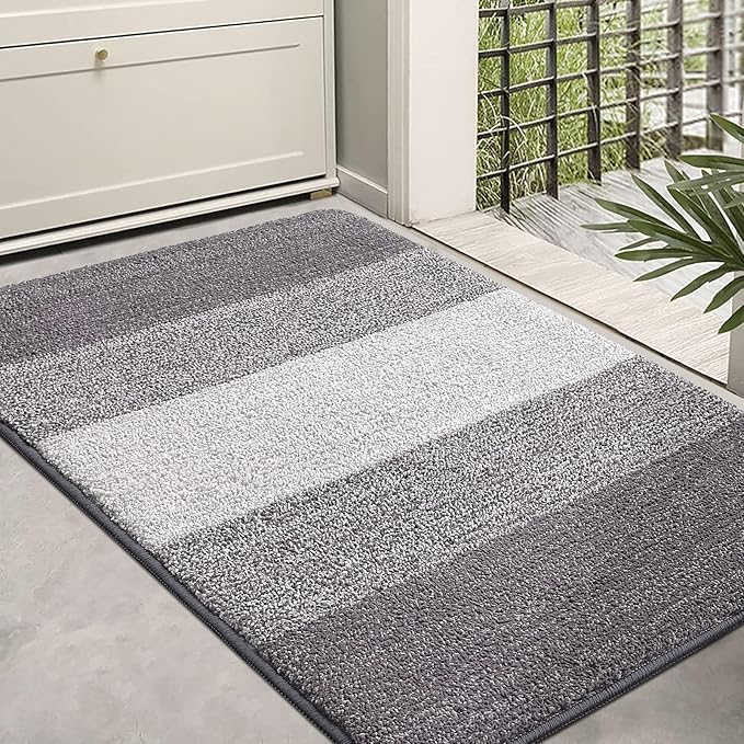 Kitinjoy Indoor Outdoor Door Mat, 36x24 Non-Slip Absorbent Dirt Trapper, Low-Profile Washable Inside Entrance Front Floor Mat, Sturdy Soft Entry Doormats for Entryway, Light Grey