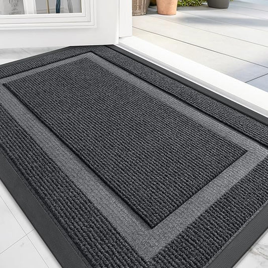 OLANLY Front Door Mat Indoor Outdoor Entrance, Waterproof All-Season, All-Weather Doormat, Sturdy Natural Rubber, Fade Resistant, Low Profile, Easy Clean Patio Porch Entryway Mat, 59x30, Grey