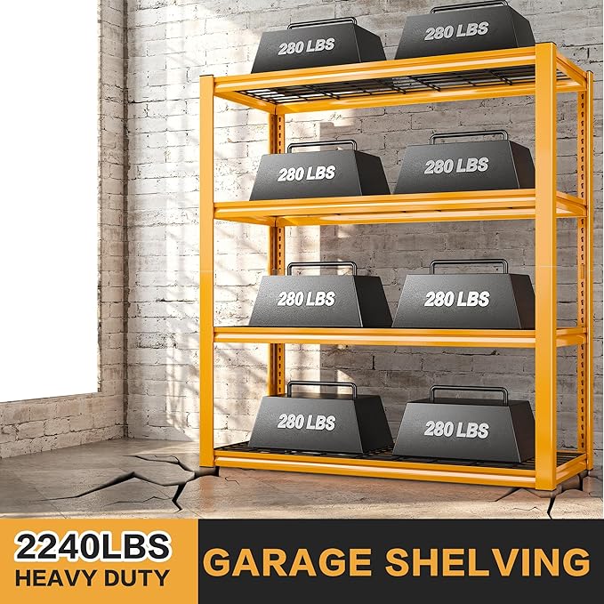 REIBII 40" W Garage Shelving 2240 LBS Storage Shelves Heavy Duty Metal Shelving 4 Tier Metal Shelves for Storage Adjustable Garage Shelf for Kitchen Pantry Warehouse Basement 40"W × 19.5"D × 59.5"H