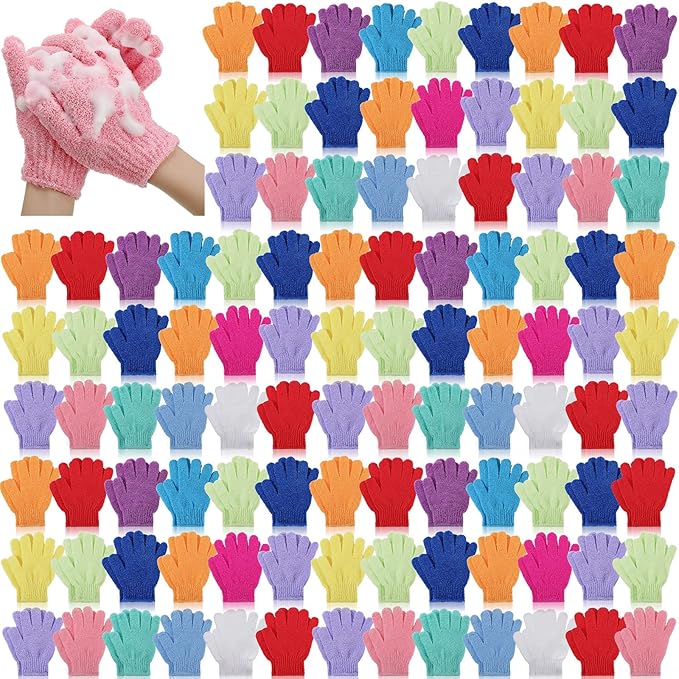 150 Pcs Exfoliating Gloves Bulk for Body Double Sided Exfoliating Shower Gloves for Women Nylon Colorful Bath Gloves Exfoliating Body Scrubber Mitt for Beauty Spa Massage Shower Body Scrubber
