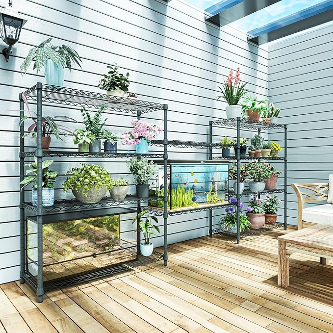 IZEUK Outdoor Metal Storage Shelving Unit, 4-Tier Heavy Duty Wire Rack Organizer with Rust-Resistant and Corrosion-Proof Coating (Grey, 17.7" D x 47.24" W x 59" H)