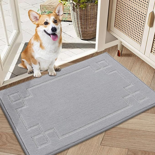 BEQHAUSE Door Mat 20" x 32", Non-Slip Door Mats Indoor Entryway Rugs Washable Low-Profile Absorbent and Stain Resist Floor Mats, Dog Door Mat for Front Back Door, Muddy Wet Shoes & Paws, Light Grey