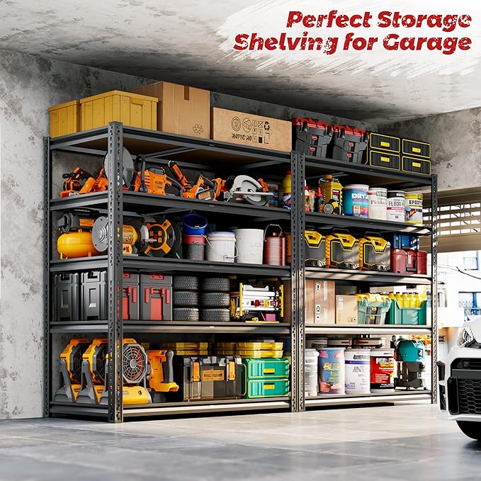 72"H Storage Shelves heavy duty, 2200LBS Garage Shelving, 5 Tier Metal Shelving Unit Adjustable Garage Shelves Utility Rack Shelf for Storage Warehouse Pantry Closet,40" W × 20" D × 72" H, Black, 2PCS