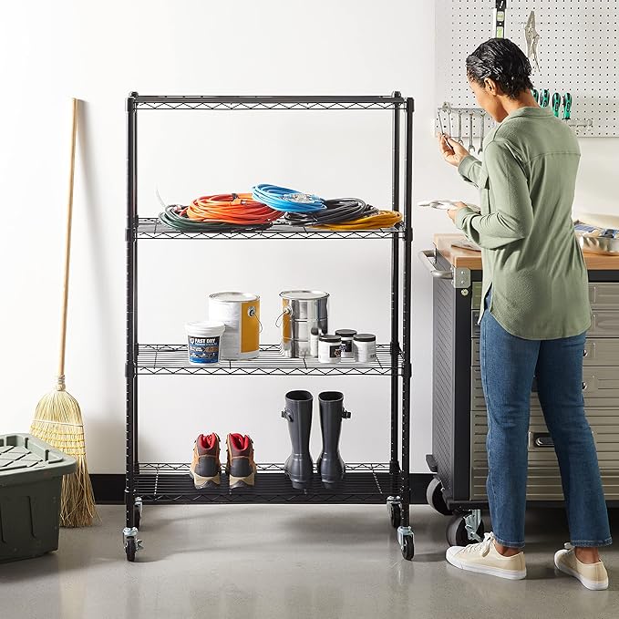 Amazon Basics 4-Shelf Adjustable Heavy Duty Steel Wire Rack Storage Shelving Organizer for Kitchen, Garage, 36" L x 14" W x 54" H, Black