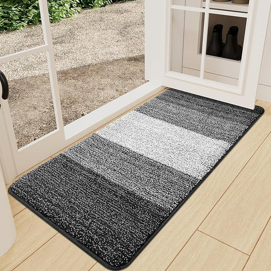 Kitinjoy Indoor Outdoor Door Mat, 71x24 Non-Slip Absorbent Dirt Trapper, Low-Profile Washable Inside Entrance Front Floor Mat, Sturdy Soft Entry Doormats for Entryway, Grey