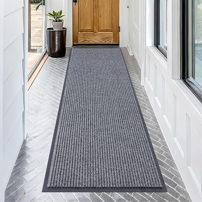 OLANLY Front Door Mat Indoor Outdoor Entrance, Waterproof Heavy Duty Doormat, Fade Resistant, Low Profile, Easy Clean Patio Porch Welcome Floor Mats for Entry, 71x23, Grey