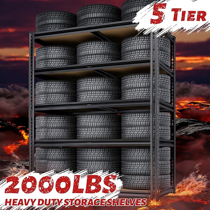 72"H Storage Shelves heavy duty, 2000LBS Garage Shelving, 5 Tier Metal Shelving Unit Adjustable Garage Shelves Rack Shelf for Storage Warehouse Pantry Closet,35.6" W × 16" D × 72" H, Black, 2PCS