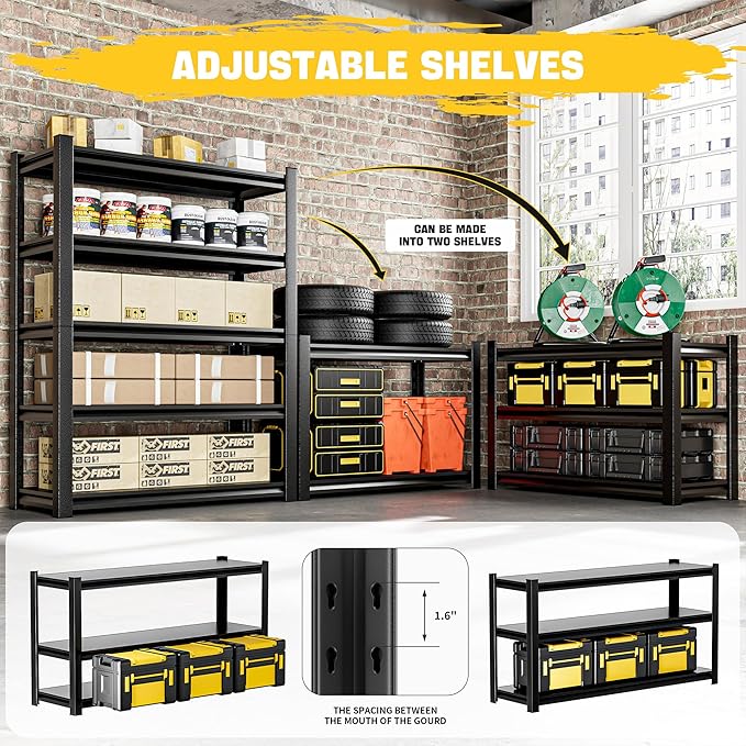 Garage Shelving Unit,78"*40“*16”Thickened Metal Shelving Units for Garage Storage Shelves Adjustable Shelves,5 Tier Industrial Shelving Shelf Metal Shelves