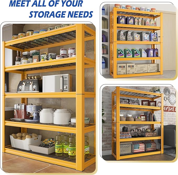 REIBII 72''H Garage Shelving 3010 LBS Storage Shelves Adjustable Metal Shelving 5 Tier Metal Shelves for Storage Industrial Shelf for Kitchen Pantry Warehouse Basement 72" HX35.5 WX16 D, 2 Pack