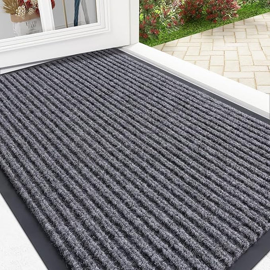 OLANLY Front Door Mat Indoor Outdoor Entrance, Waterproof Heavy Duty Doormat, Fade Resistant, Low Profile, Easy Clean Patio Porch Welcome Floor Mats for Entry, 29.5x17, Grey