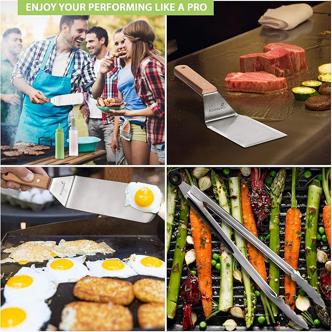Metal Spatula Set of 6 - Griddle Accessories kit - Grill Flat Spatula Pancake Flipper Hamburger Turner - Metal Utensil Great for BBQ Grill Flat Top Cast Iron Griddle