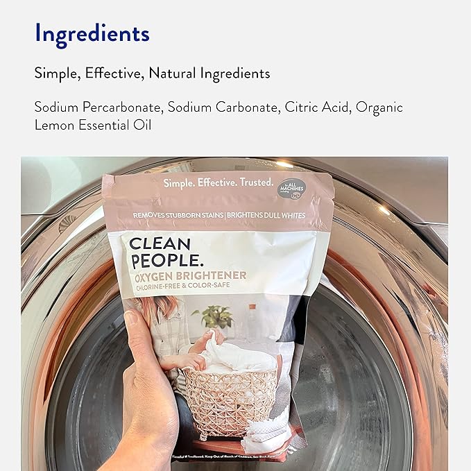 The Clean People Oxygen Brightener Stain Remover | Bleach Alternative, Simple Ingredients, Brightens Dull Whites AND Colors | 41 oz