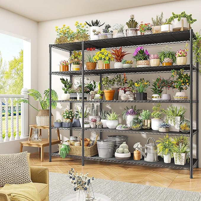 52.36" W Storage Shelves Metal Shelving Unit Load 1400LBS 5 Tier Wire Rack for Storage Adjustable Garage Shelving Heavy Duty Shelves for Pantry Kitchen Garage, 52.36W x13.78Dx70.8H