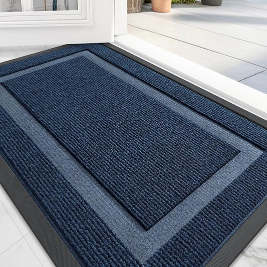 OLANLY Front Door Mat Indoor Outdoor Entrance, Waterproof All-Season, All-Weather Doormat, Sturdy Natural Rubber, Fade Resistant, Low Profile, Easy Clean Patio Porch Entryway Mat, 59x20, Blue