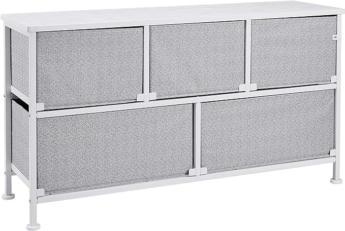 Amazon Basics Extra Wide Fabric 5-Drawer Storage Organizer Unit for Closet, White