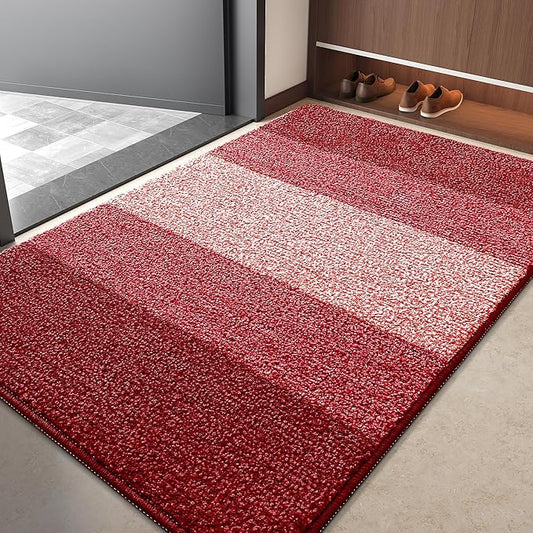 Kitinjoy Indoor Outdoor Door Mat, 40x32 Non-Slip Absorbent Dirt Trapper, Low-Profile Washable Inside Entrance Front Floor Mat, Sturdy Soft Entry Doormats for Entryway, Burgundy