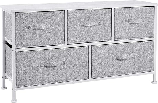 Amazon Basics Extra Wide Fabric 5-Drawer Storage Organizer Unit for Closet, White